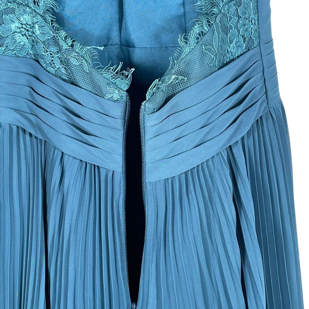 JJ's House Teal Chiffon Maxi Dress Lace Back Pleated Formal Gown Small - Picture 10 of 14